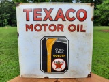 Texaco Motor Oil Clean Clear Golden Porcelain Gas Station Sign