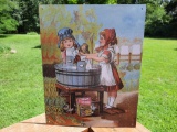 Tin Metal Advertising Sign Ivorine Wonderful Cleanser Washtub & Cats Sign