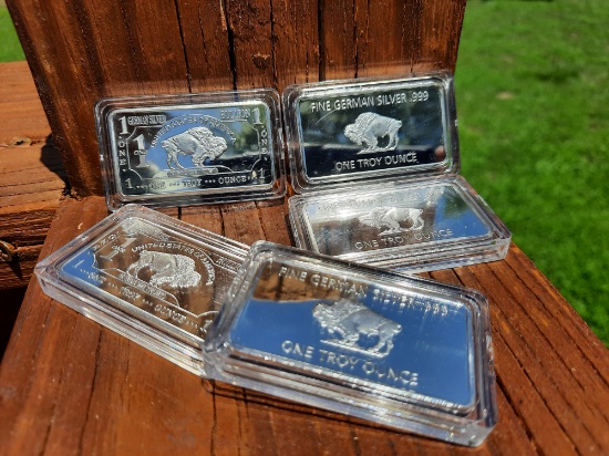 5 1 Ounce 999 German Silver Buffalo Bars In Protective Cases USA In God We Trust Bar