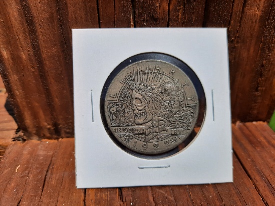 1922 Fantasy Peace Dollar Hobo Skeleton Coin