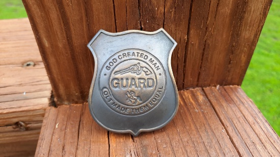 Brass God Created Man Guard Colt Made Them Equal Badge Shield