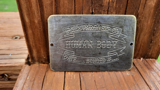 Brass Wells Fargo Express Co Human Body Toe Tag Date Bonded