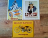 3 Color Advertising Prints Harley Davidson Motorcycles Lone Ranger Merita Bread Uncle Sam US Army