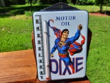 Porcelain Dixie Motor Oil Superman Thermometer Gas Station Dealer Thermometer