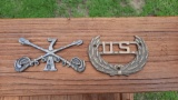 2 Heavy Brass US Military & 7 Cavalry Company A Crossed Swords