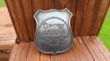 Brass Jailer Badge with Handcuffs & Key Stamped on it Shield