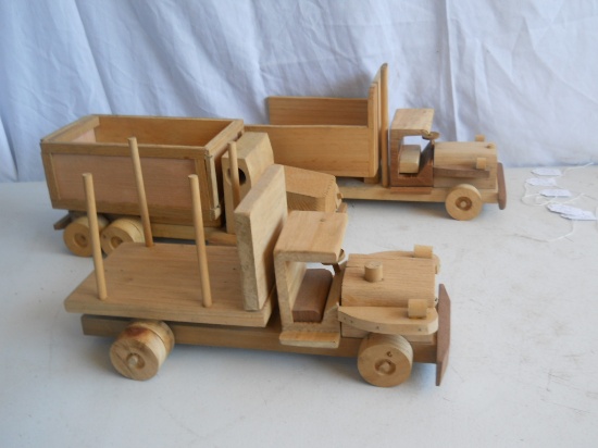 Lot of 3 Wooden Work Trucks