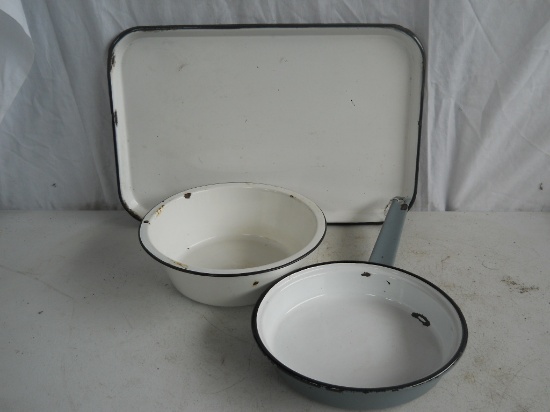 Lot of 3 Porcelain Enamel Items