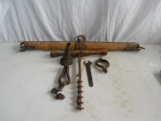Lot of 6 Old Wood, Steel & Metal Items