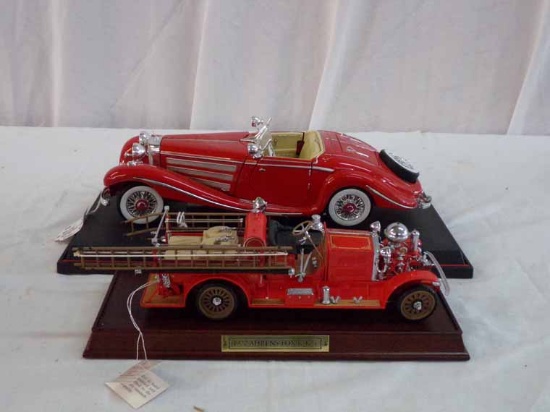 (2) Model Cars Franklin 1922 AHRENS -Fox RK4 Fire Truck & Maisto Mercedes 500K Type Special Roadster