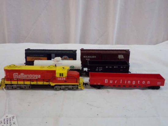 Lot of 6 Cars Includes Tyco Diesel #5628 (Runs Fine), Quaker St Tanker, (2) Boxcars, Gondola & Hoppe