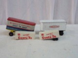 Wyandotte Van Lines Trailer, Linemar Toys Trailer & (2) Plastic Santa Fe Trailers