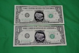 (2) 1969 $1 Bills (Apollo 11 Commemorative)