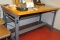 Steel Frame Work Table W/thick Wooden Top.