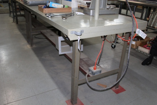 Steel Frame Work Table W/wood Top And Outlets.