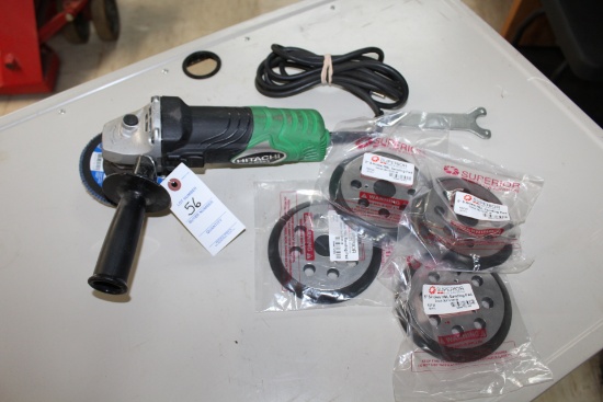 Hitachi 4 1/2" Disc Grinder W/4 New Sanding Pads.