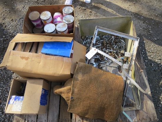 Box of Oil and Lubricants, Misc Bolts, and Books