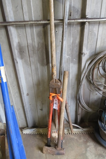 Mix Lot Bolt Cutters, Loppers, Rake, Probe Bar & Axe