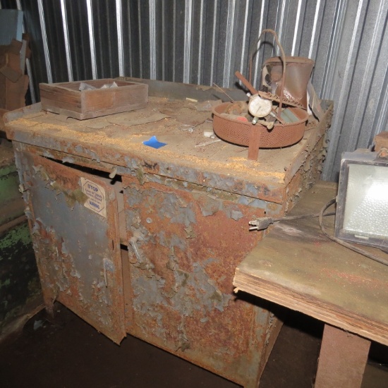 Shop Table, Misc. Wire, Metal Cabinet, Ammo Box