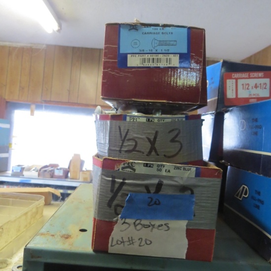 3 boxes (new) carriage bolts various sizes