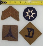 4 pcs. WW1 Sergeant Stripes/7th Service Command/3rd Corps/26th Infantry Division Insignia