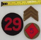 3 pcs. WW1 Sergeant Rank/Early 5th Infantry Div/Unknown 29 Insignia