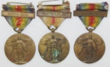 3pcs-WW1 USN Victory Medals With Scarce Campaign Bars