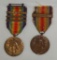 2 pcs. WW1 US Victory Medals-Submarine & Defensive Sector w/ Two Place Battle Bars