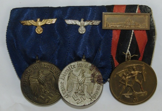 Three Place WW2 German Parade Mount Medal Bar- 4/12 Yr Service/Sudetenland