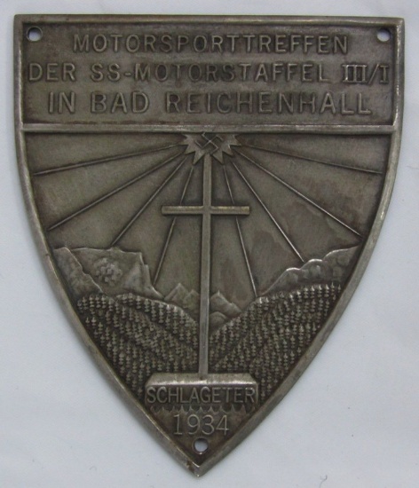 Scarce Motorsports Meeting of the SS-Motorstaffel III 1934 Plaque