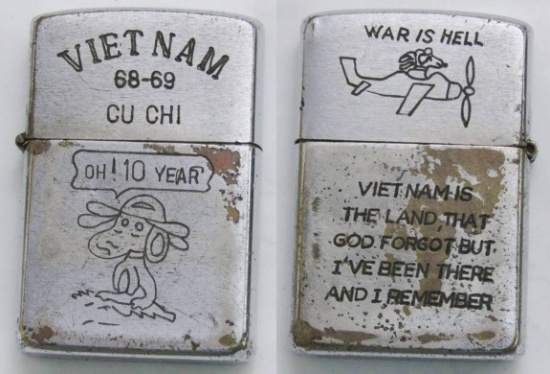 Original Vietnam War Period Soldier's Engraved Zippo Lighter-CU-CHI 68-69