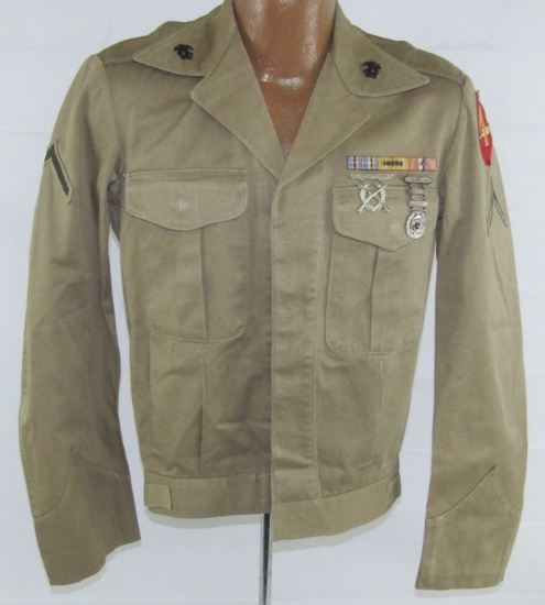 Named WW2 Period USMC Theater Made Summer Weight "IKE" Style Jacket-4th Marine Division