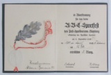 Scarce WW2 German  2nd Class Silver Award Document For The Hammer Throw