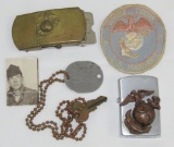 Korean War Period USMC Buckle/Lighter/Patch/Photo/Dog Tag Grouping.