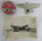 3pcs-Rare WW2 German Dornier Factory Worker's ID Badge-Guard Cap Eagle-Stuka Photo