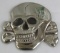 RARE! Large Solid Metal Totenkopf Skull W/Nickel-Silver Finish-For Buildings. Podium..?