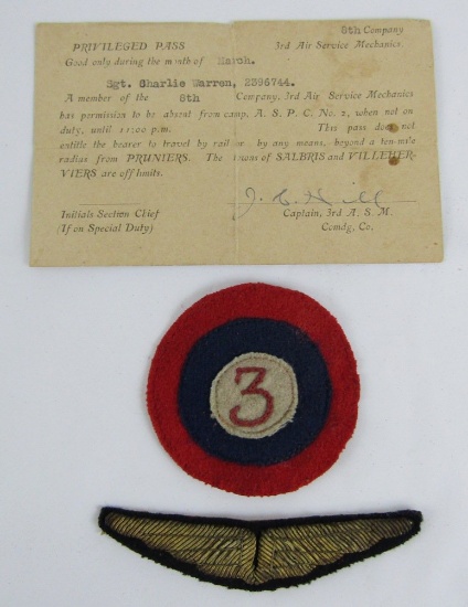 Named WW1 US Military Aviation 3rd Aero/Air Service Mechanic Grouping