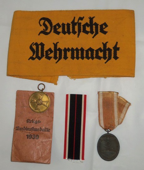 5 pcs. WWII German Wehrmacht Armband/West Wall Medal/War Merit Medal w/Issuance Envelop/Ribbon
