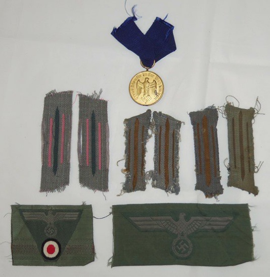 9 pcs. WW2 German Heer 12 Yr. Faithful Service Medal/Collar Insignia/Cap & Breast Eagle