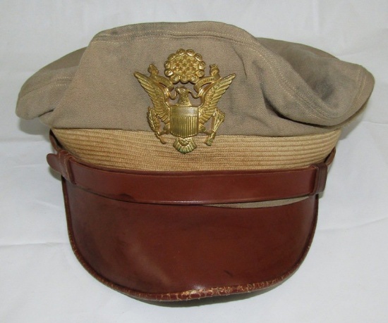 WW2 US Army Air Forces Officer's "TRUE" Crusher Visor Cap In Khaki-Large Size-Named