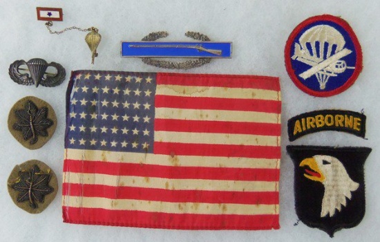 9 pcs. WWII US 48 Star Invasion Flag/Insignia/Patches/Son In Service Pin