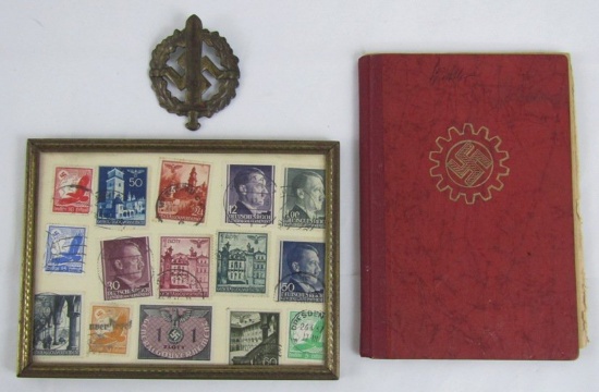 3pcs-SA Sports Badge-DAF Work Book-Framed Nazi Stamps