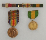 3 pcs. US Mexican Border Service Medal-#red/WW1 Victory Medal W/4 Clasps/ 4 Place Ribbon Bar