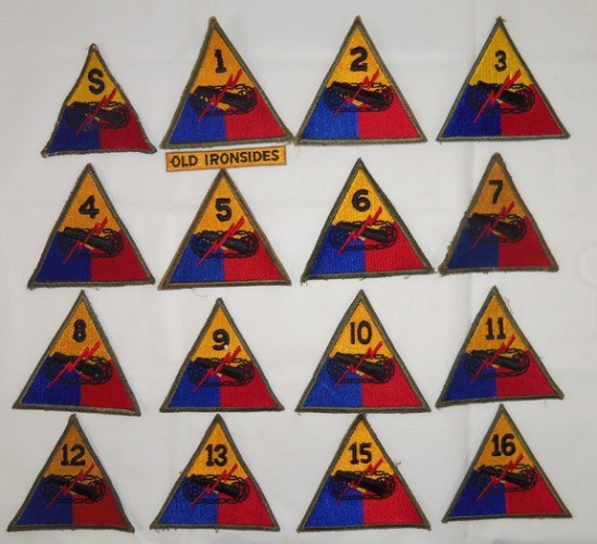 17 pcs. WW2 US Armored Division Patch Grouping
