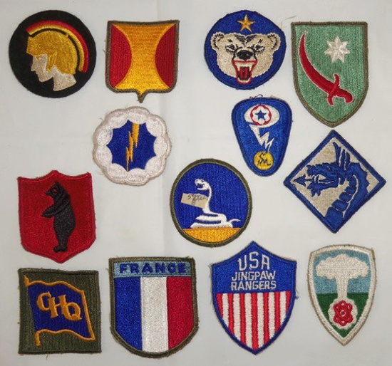 13 pcs. WW2 US Division Patches/9th ABN. & 59th "Ghost" Patches