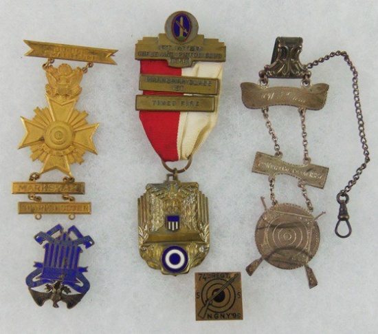 5 pcs. Early US Military Marksman Medals/Daughter's of Revolution Enamel Device
