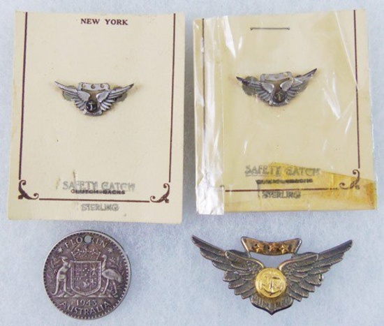 4 pcs. WWII USN Air Crew Wings/USN ID Coin