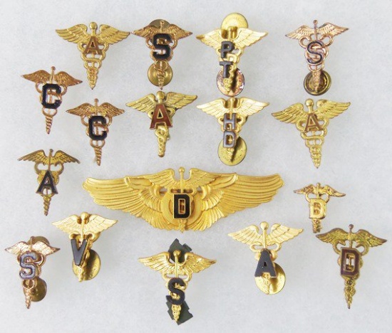 17 pcs. Misc. WWII US Medical Officer Collar Insignia/Dental Surgeon Flight Wings