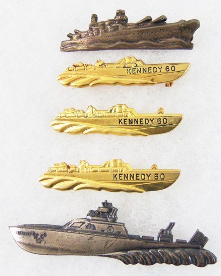5 pcs. Early USAF Air Sea Rescue Boat Pin/3 JFK PT Boat Campaign Pins/Unknown Pin