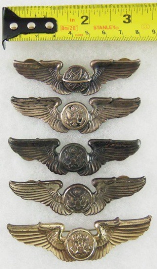 5pcs-WW2 Period US Army Air Corp Crew Member/Navigator Wings-Sterling